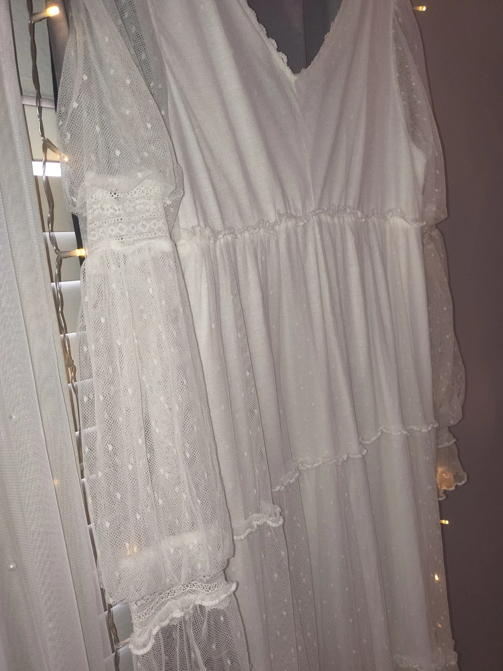 Vintage NWT Princess D White Swiss Dot Lace Cottagecore Prairie Dress Size L - Picture 6 of 6